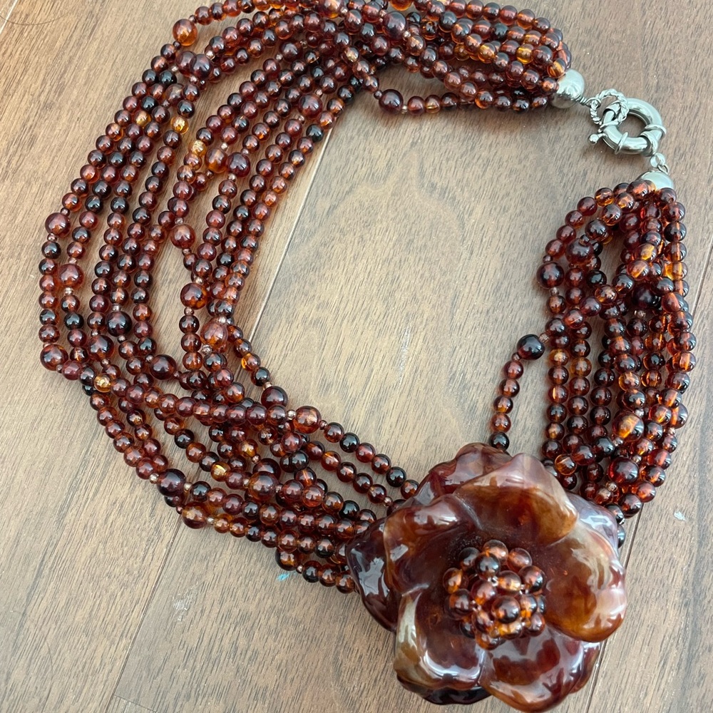 Vintage Amber floral beaded necklace